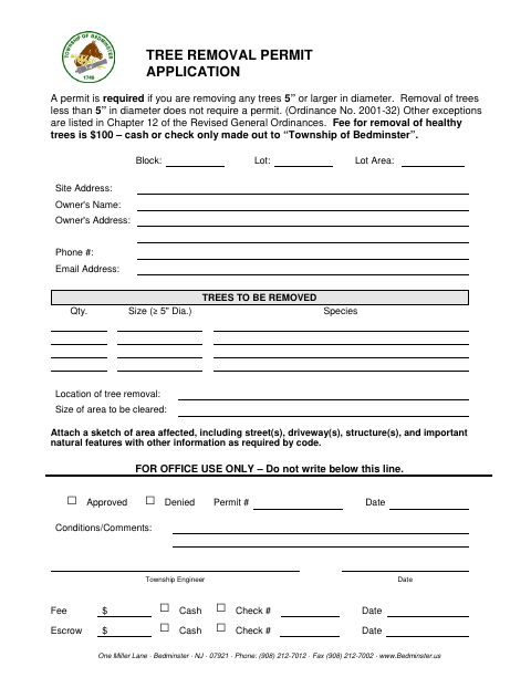 First page of the Tree Removal Permit Application