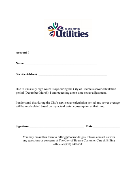 First page of the One-Time Sewer Adjustment Agreement