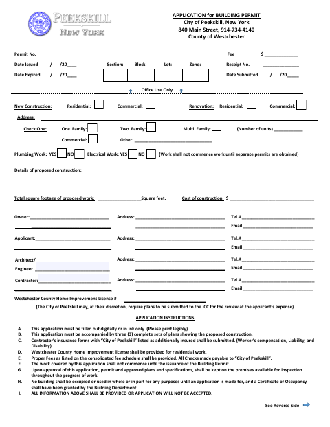 First page of the Building Permit Application