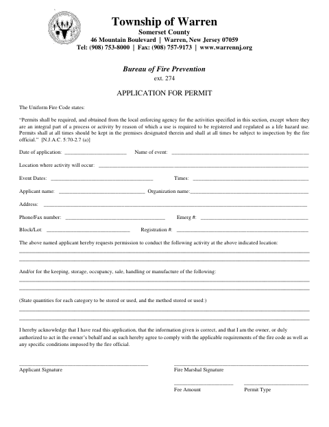 First page of the Application for Permit