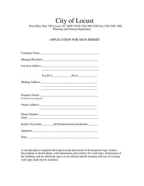 First page of the Application for Sign Permit