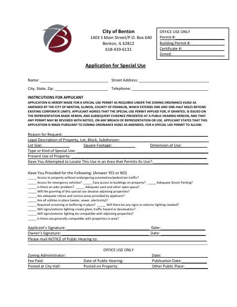 First page of the Application for Special Use