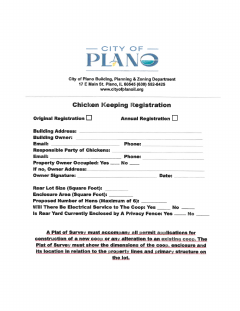 First page of the Residential Chicken Keeping Registration