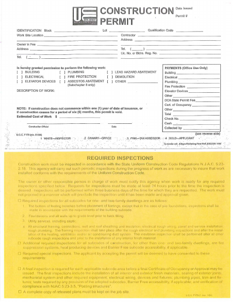 First page of the Construction Permit