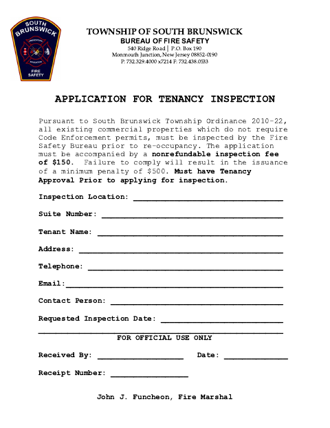First page of the Tenancy Fire Safety Inspection Application