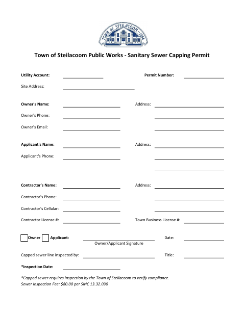 First page of the Sanitary Sewer Capping Permit