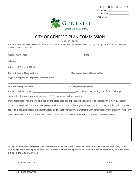 First page of the Plan Commission Application