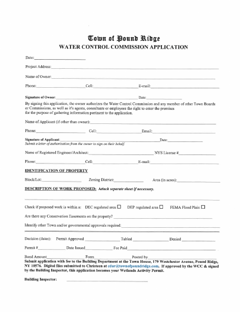 First page of the Water Control Commission Permit Application