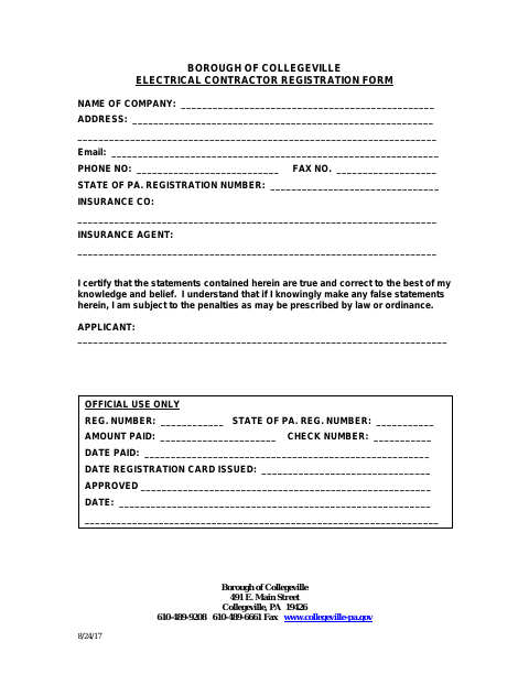 First page of the Electrical Contractor Registration Form