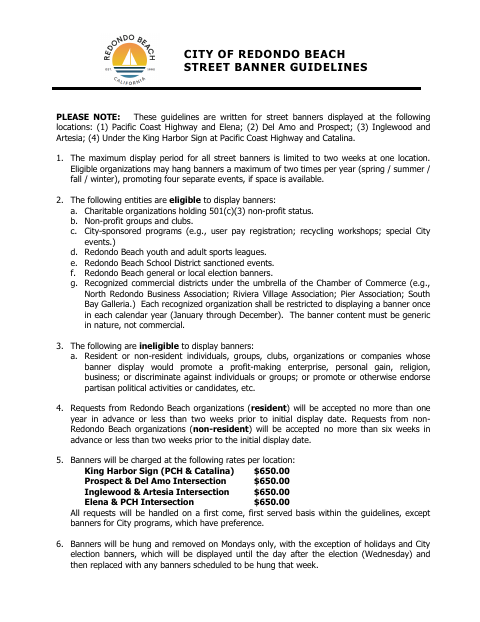 First page of the Street Banner Permit Application