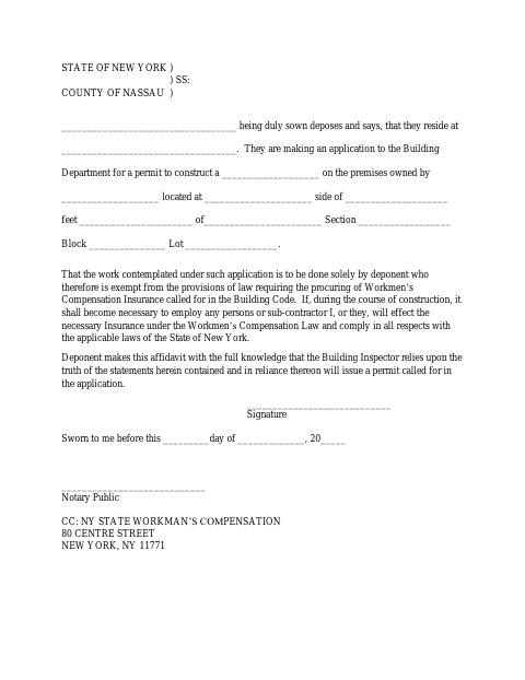 First page of the Owner As Contractor Affidavit