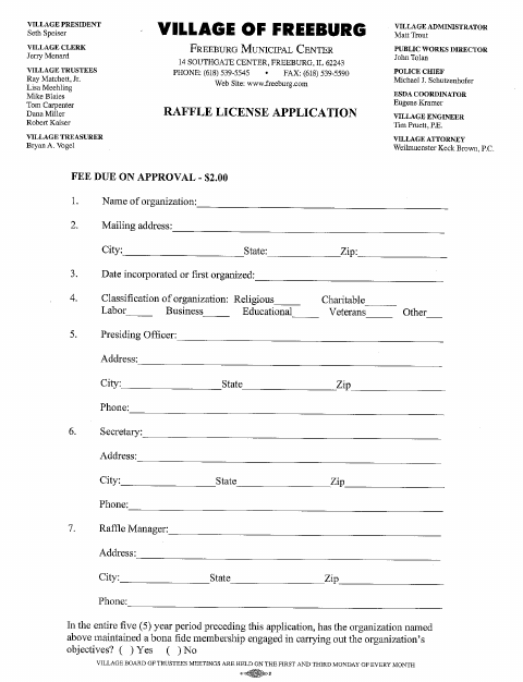 First page of the Raffle License Application