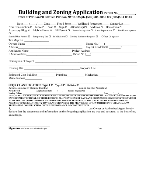 First page of the Building and Zoning Application