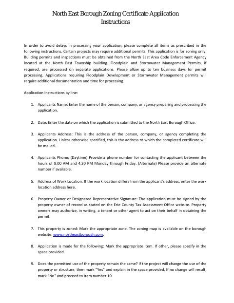 First page of the Zoning Certificate Application