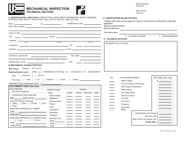 First page of the Mechanical Subcode Application