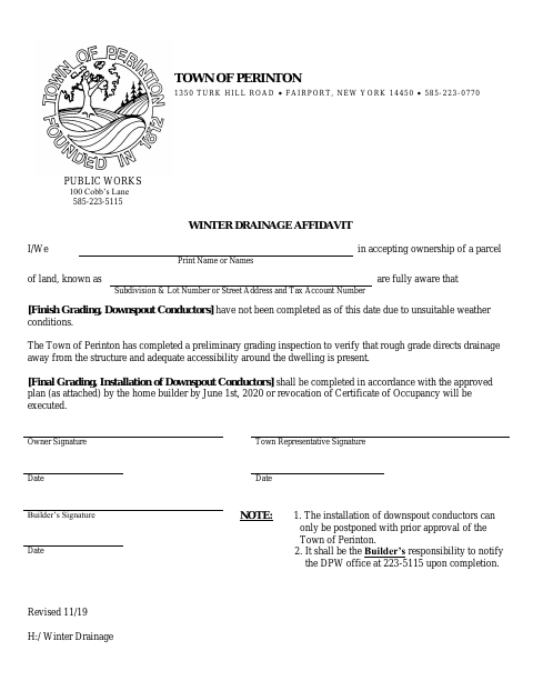 First page of the Winter Drainage Affidavit