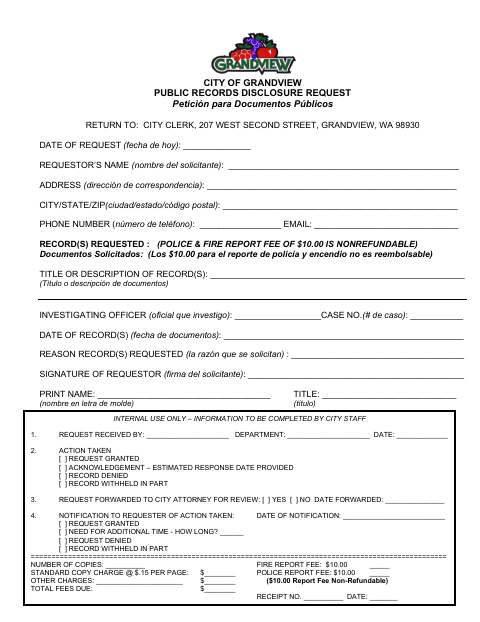 First page of the Public Records Disclosure Request