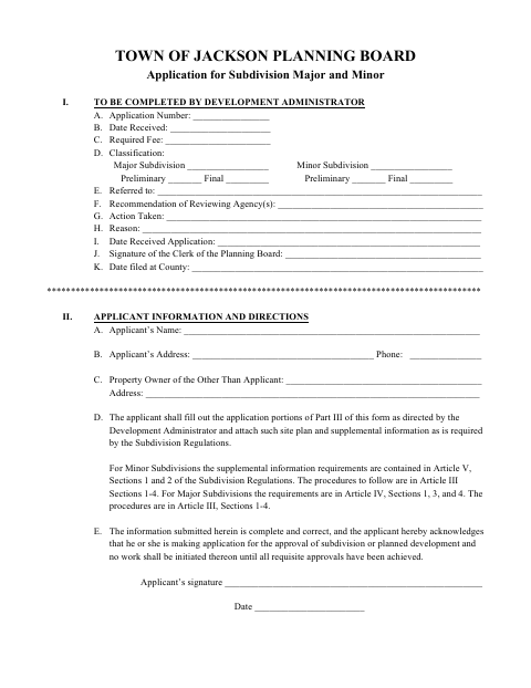 First page of the Application for Subdivision Major and Minor