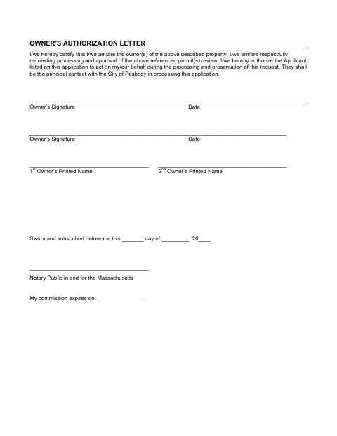 First page of the Owner’s Authorization Letter
