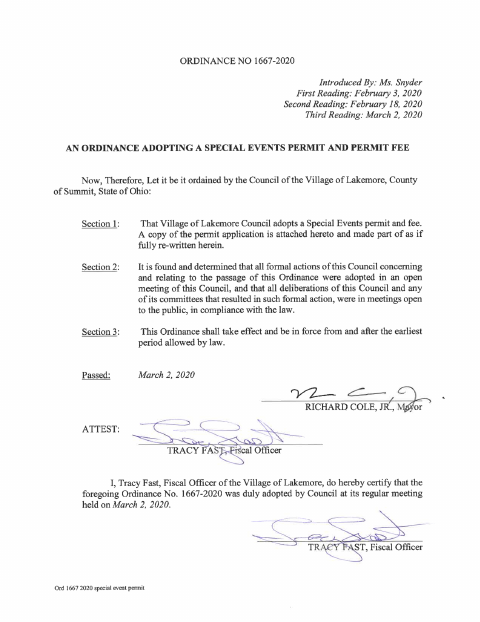 First page of the Special Events Application