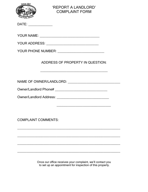 First page of the Report a Landlord Complaint Form