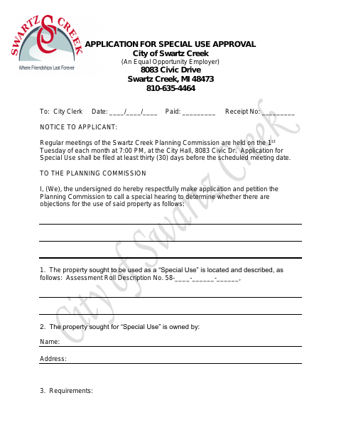 First page of the Application for Special Use Approval