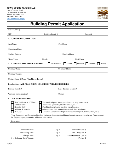 First page of the Building Permit Application