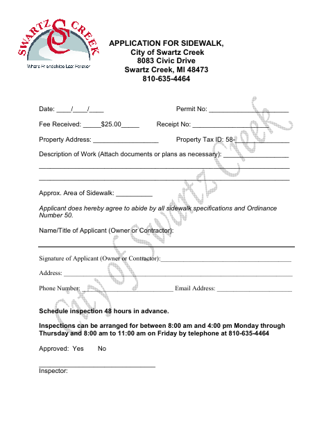 First page of the Sidewalk Permit Application