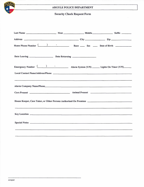 First page of the Security Check Request Form