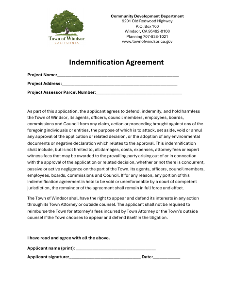 First page of the Indemnification Agreement