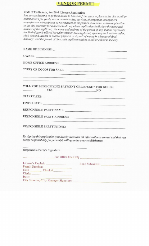 First page of the Vendor Permit Application