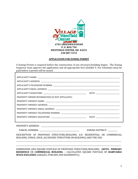 First page of the Application for Zoning Permit