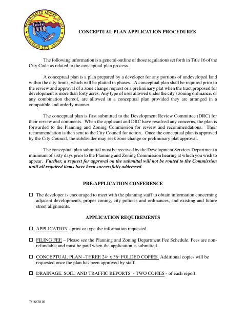 First page of the Subdivision Conceptual Plan Application