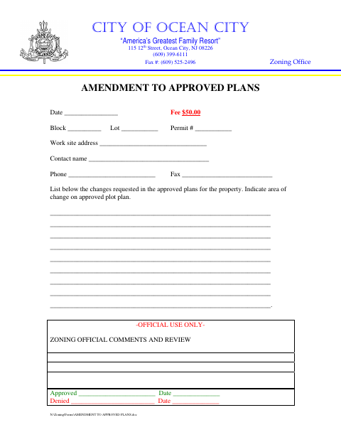 First page of the Amendment to Approved Plans