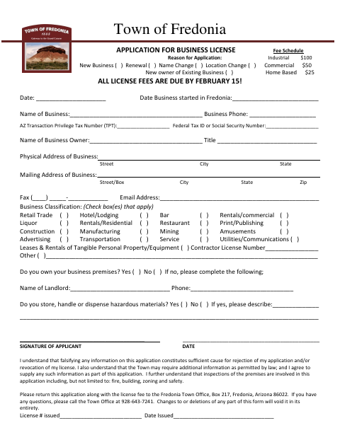 First page of the Application for Business License