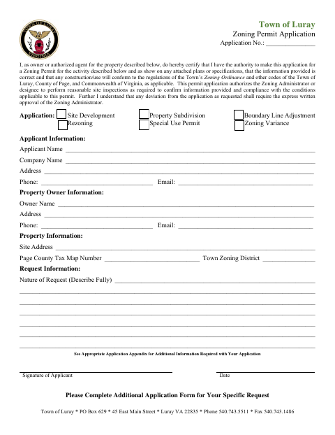 First page of the Zoning Permit Application