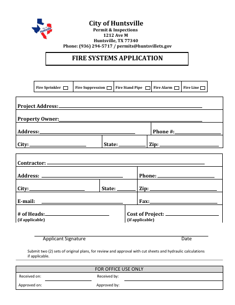 First page of the Fire Systems Application