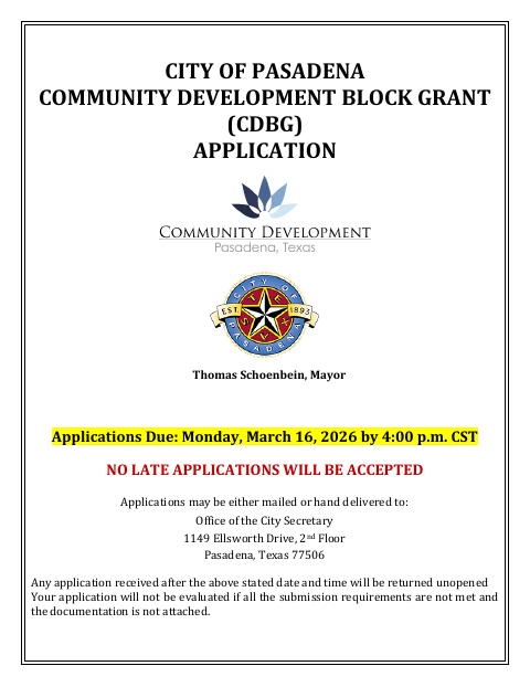 First page of the 2026 Community Development Block Grant Funding Application