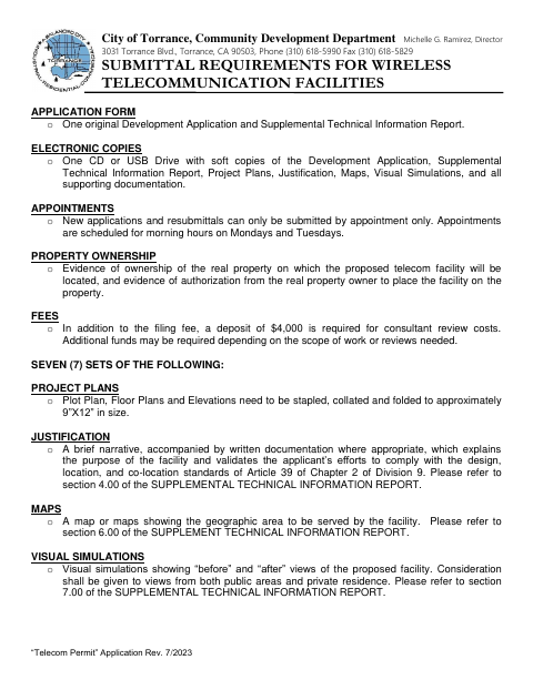 First page of the Supplemental Telecom Application