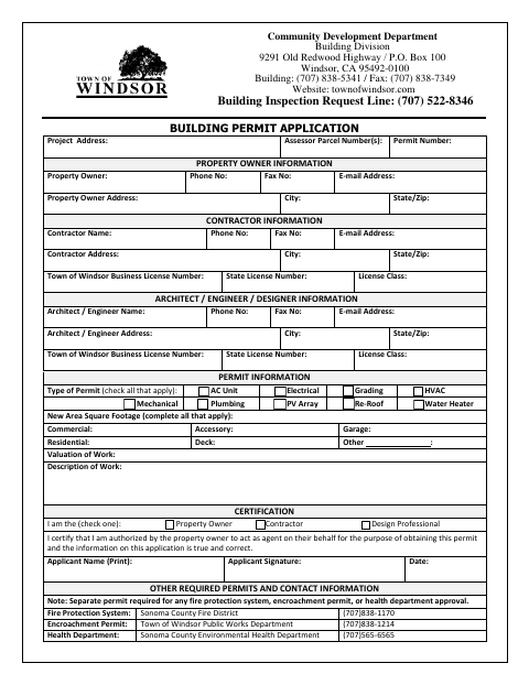 First page of the Building Permit Application