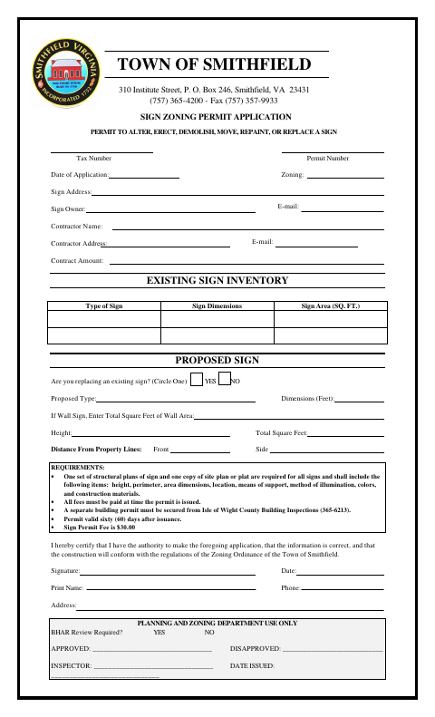 First page of the Sign Zoning Permit Application