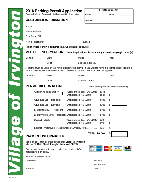 First page of the Parking Permit Application