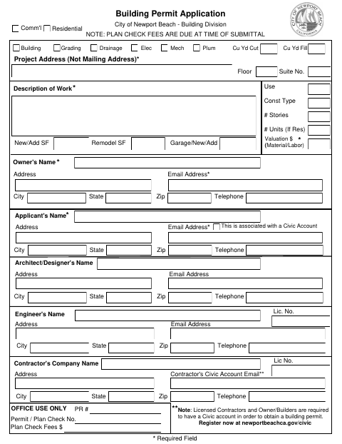 First page of the Building Permit Application