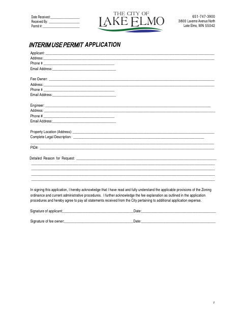 First page of the Interim Use Permit Application