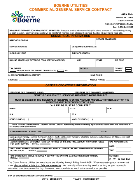 First page of the Commercial/General Service Contract
