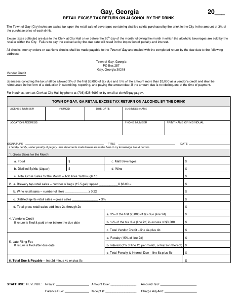 First page of the Retail Excise Tax Return on Alcohol by the Drink