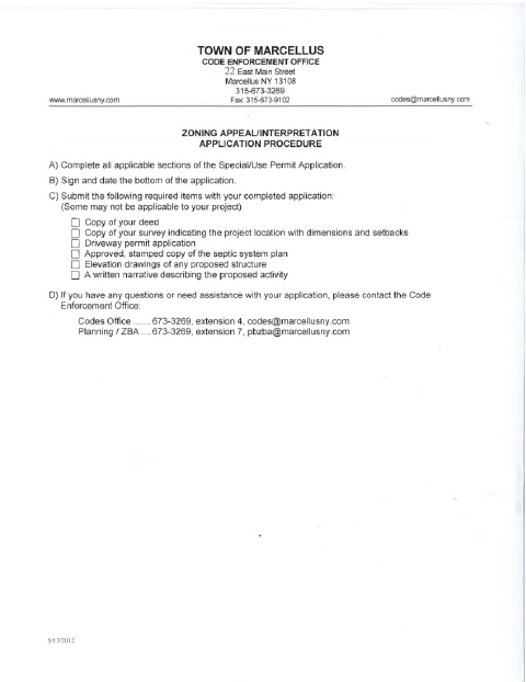 First page of the Zoning Appeal/Interpretation Application