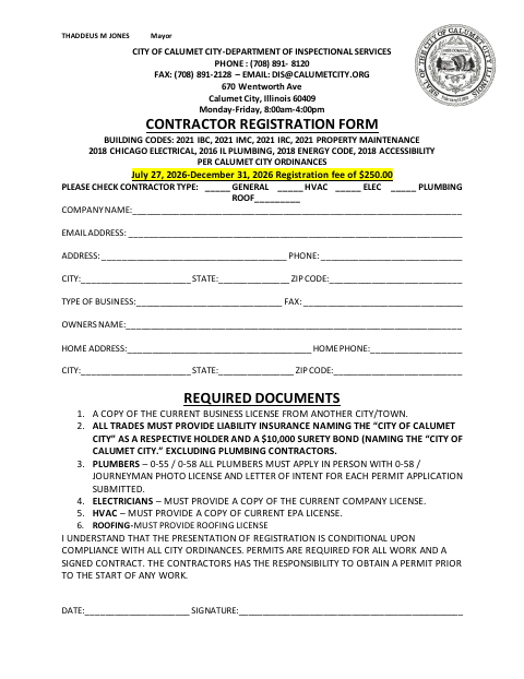 First page of the Contractor Registration Form