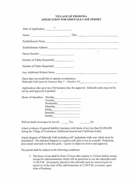 First page of the Sidewalk Cafe Permit Application