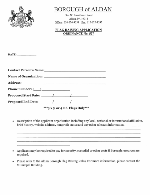 First page of the Flag Raising Application